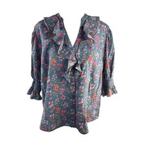 Sundance Blue Floral Ruffle Blouse
